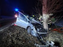 Obrazem: Auto vletělo do stromu, řidiče museli hasiči vyprošťovat
