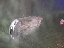 Auto se u Dolní Čermné převrátilo na bok a opřelo o strom