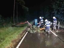 OBRAZEM: Na cyklistu v noci spadl u Labe strom. Hasiči odstraňovali následky silné bouřky na Pardubicku