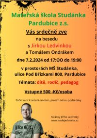 V Pardubicích proběhne beseda Jiřího Ledvinky a Tomáše Ondráka na téma Rodiče-Děti-Učitelé