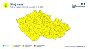 Po vydatném sněžení v Česku udeří mrazy, v noci spadne rtuť teploměru až na minus dvanáct stupňů