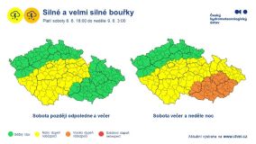 Česko mají zasáhnout silné a velmi silné bouřky