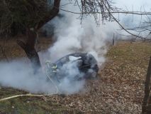 Žena nabourala do stromu, auto začalo hořet