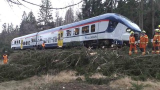 OBRAZEM: Vlak najel do spadlých stromů a vykolejil, hasiči museli evakuovat 16 lidí