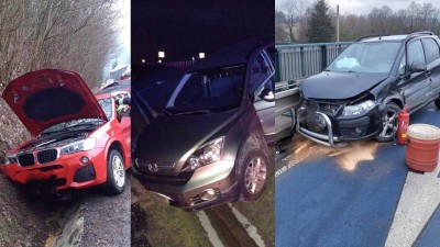Auta skončila v příkopu u Pastvin a ve Svitavách, další u Libchav narazilo do svodidel