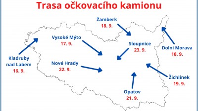 Trasa očkovacího kamionu, který v září pojede Pardubickým krajem