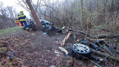 Obrazem: Řidič skončil svou jízdu nárazem do stromu